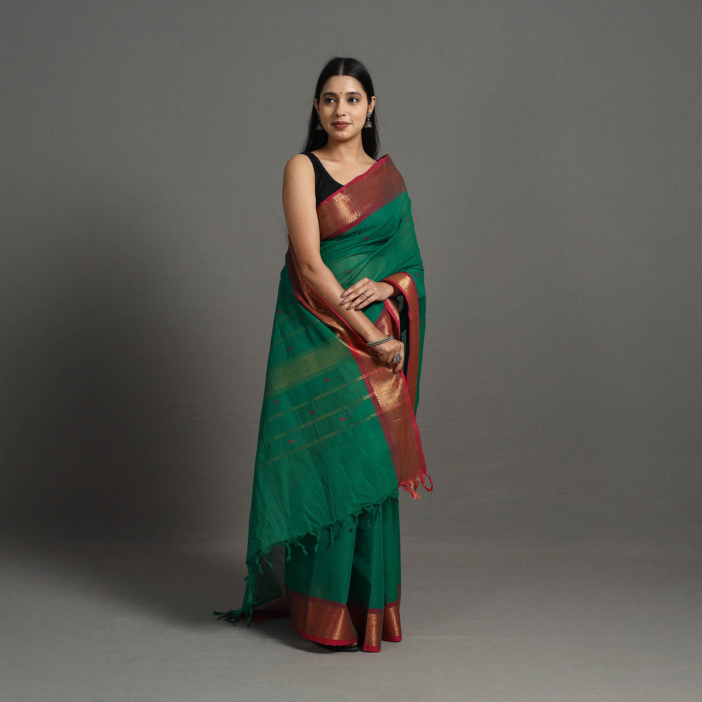 Green - Kanchipuram Cotton Saree with Buti & Thread Border 45