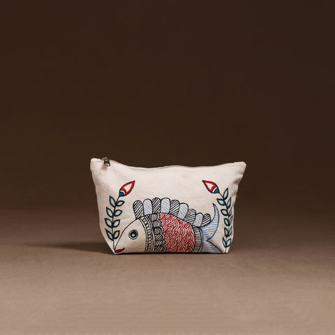 Beige - Madhubani Handpainted Utility Pouch 01