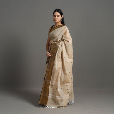 Beige - Kanchipuram Cotton Saree with Buti & Thread Border 46