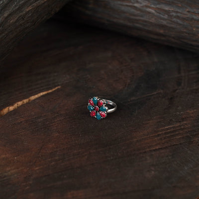 Multicolor - antique silver finish oxidised stone work ring