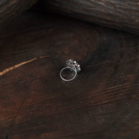 Multicolor - antique silver finish oxidised stone work ring