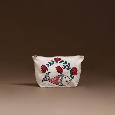 Beige - Madhubani Handpainted Utility Pouch 03