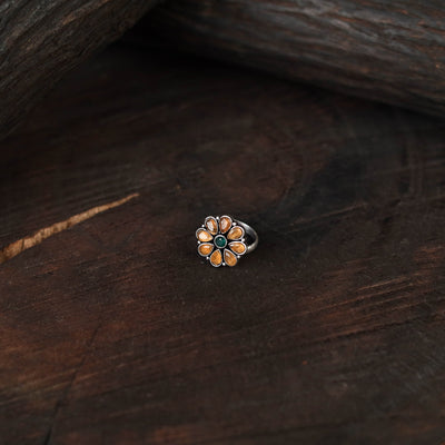 Orange - antique silver finish oxidised stone work ring 77