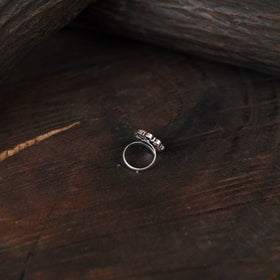 Orange - antique silver finish oxidised stone work ring 77