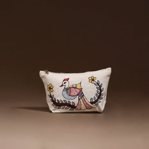 Beige - Madhubani Handpainted Utility Pouch 04