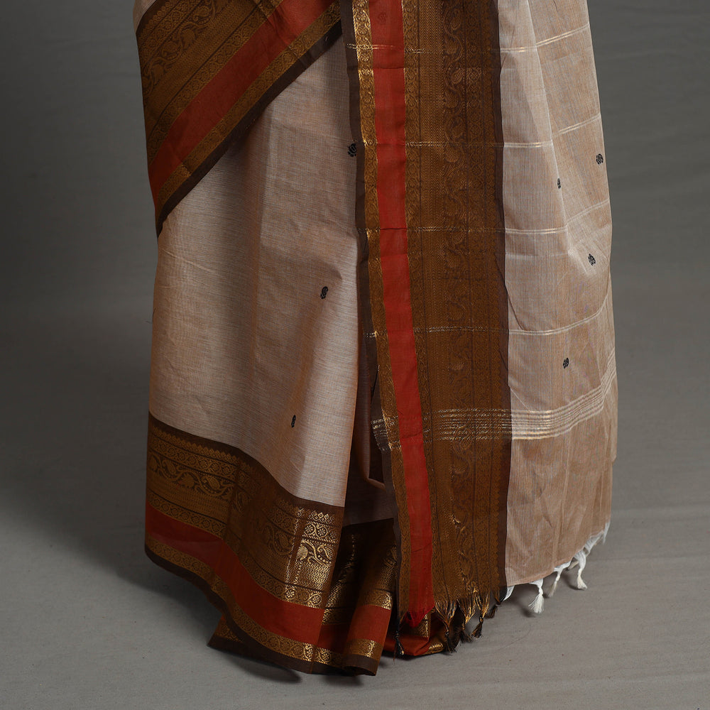 Brown - Kanchipuram Cotton Saree with Buti & Thread Border 47