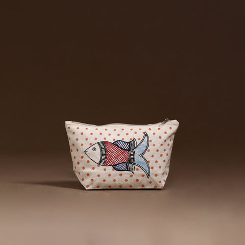 Beige - Madhubani Handpainted Utility Pouch 05