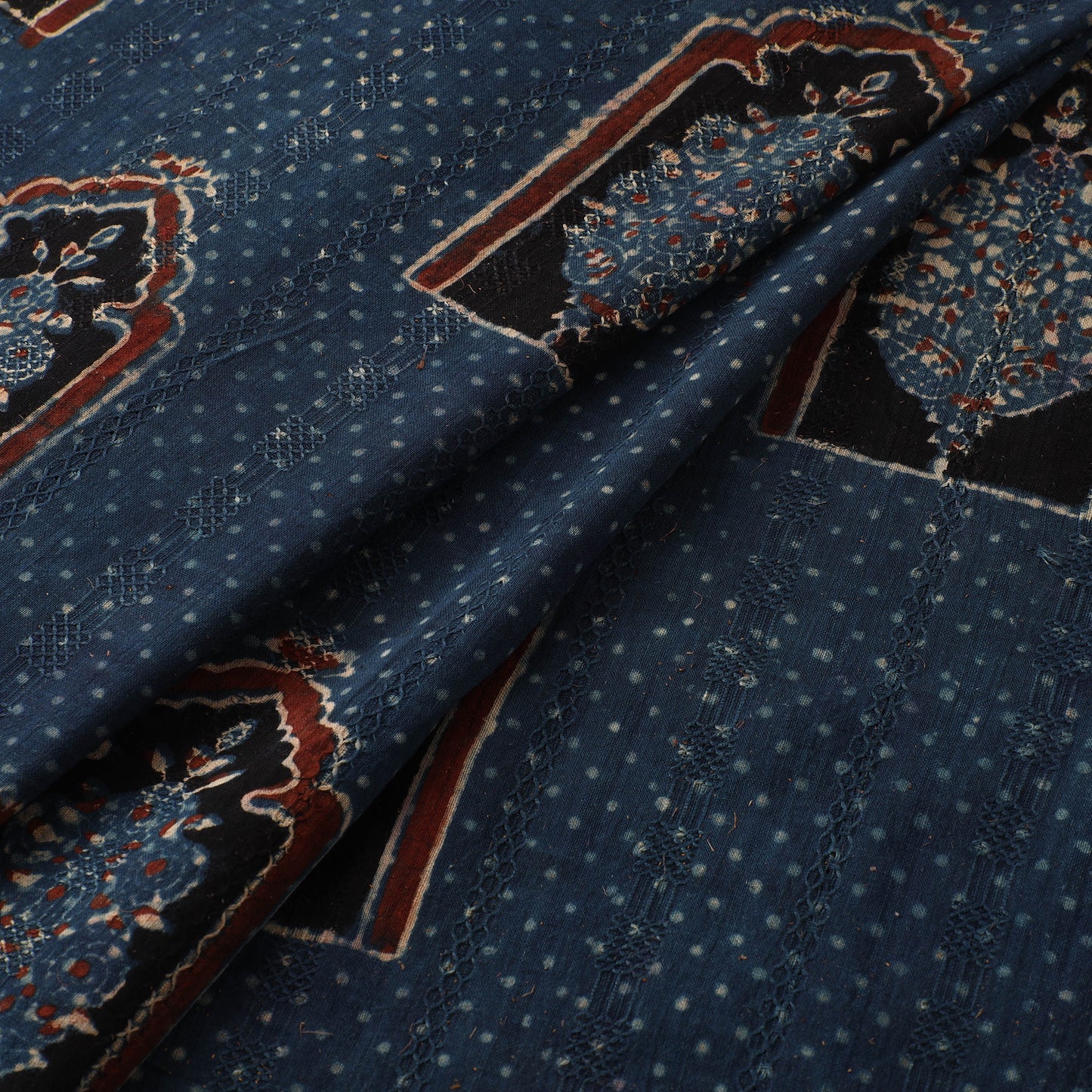Hakoba Hand Block Ajrakh Print Natural Dyed Cotton Fabric 106