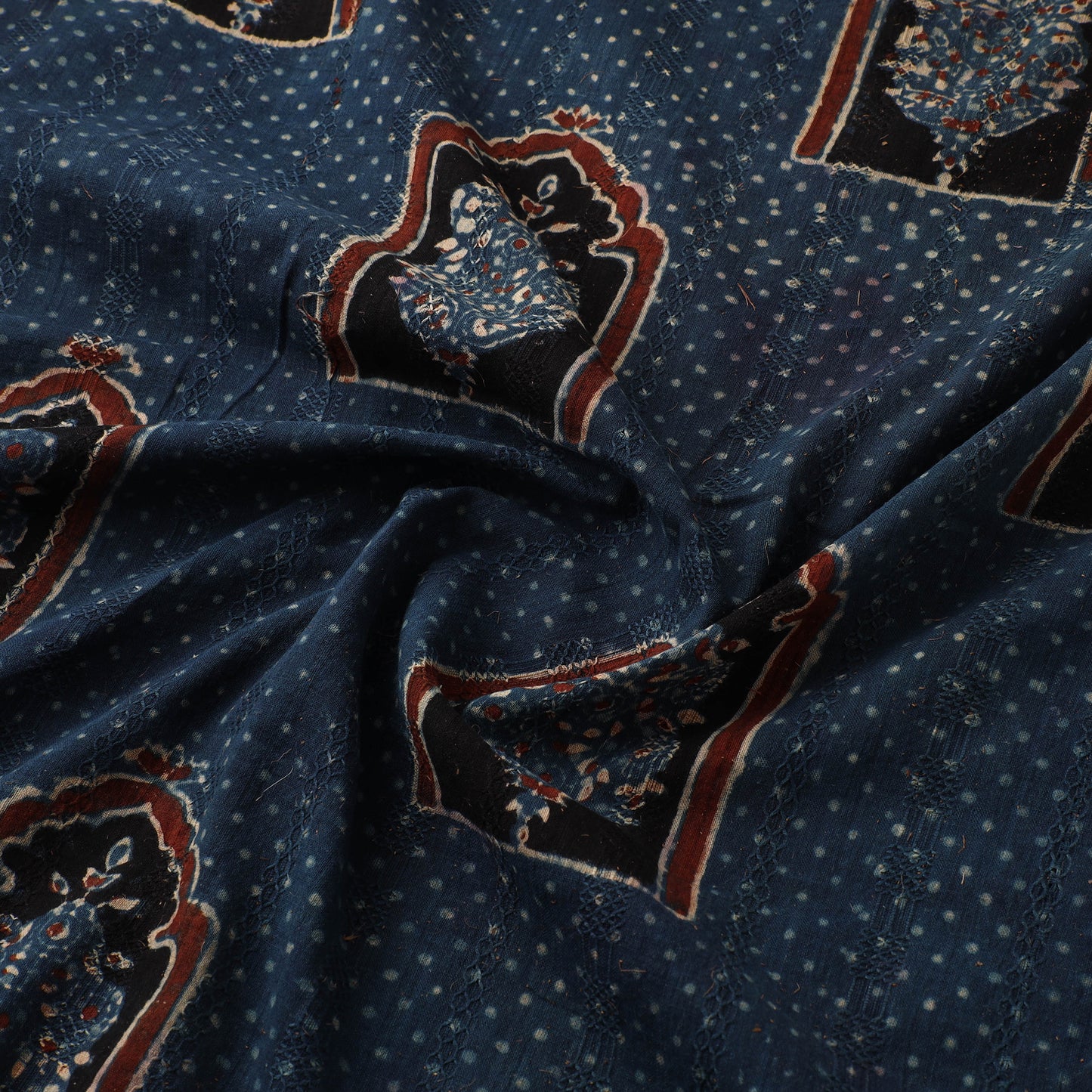 Hakoba Hand Block Ajrakh Print Natural Dyed Cotton Fabric 106