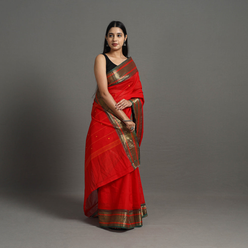 Red - Kanchipuram Cotton Saree with Buti & Thread Border 48