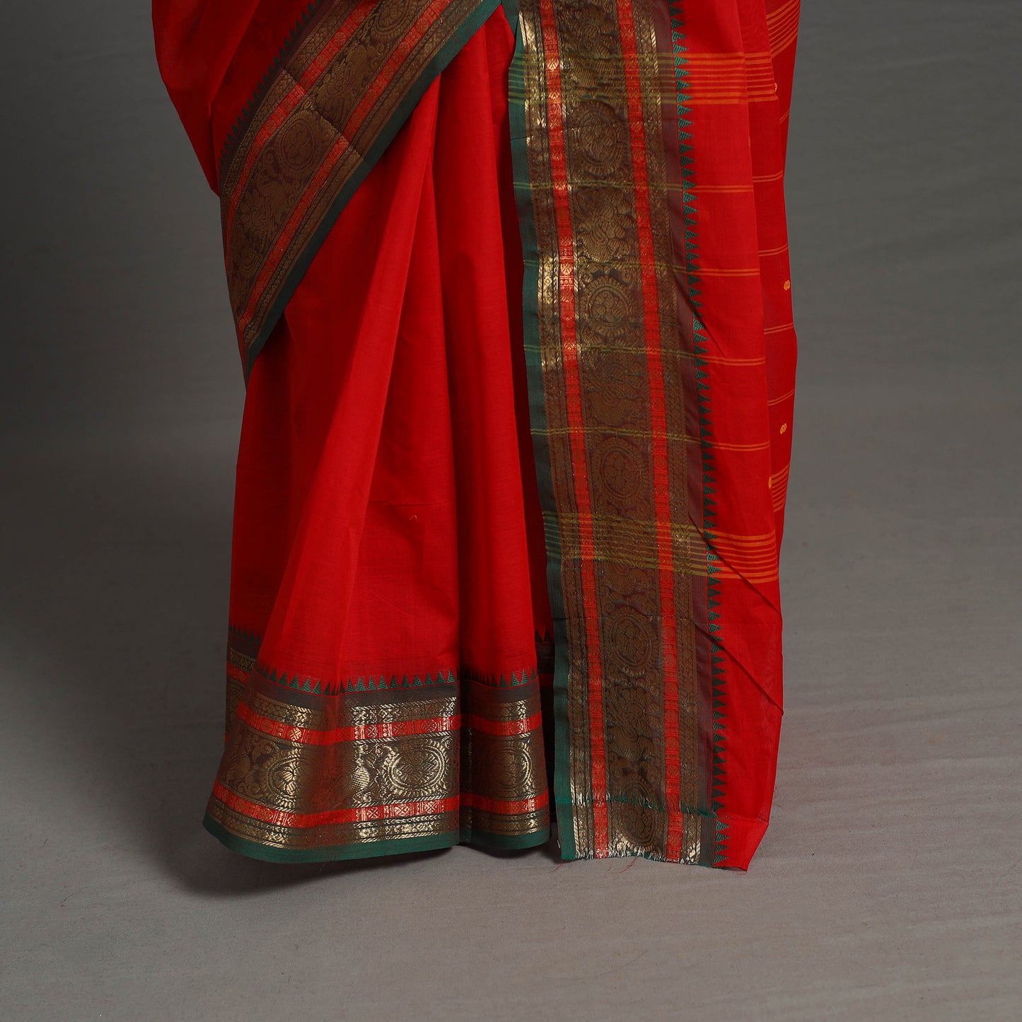 Red - Kanchipuram Cotton Saree with Buti & Thread Border 48