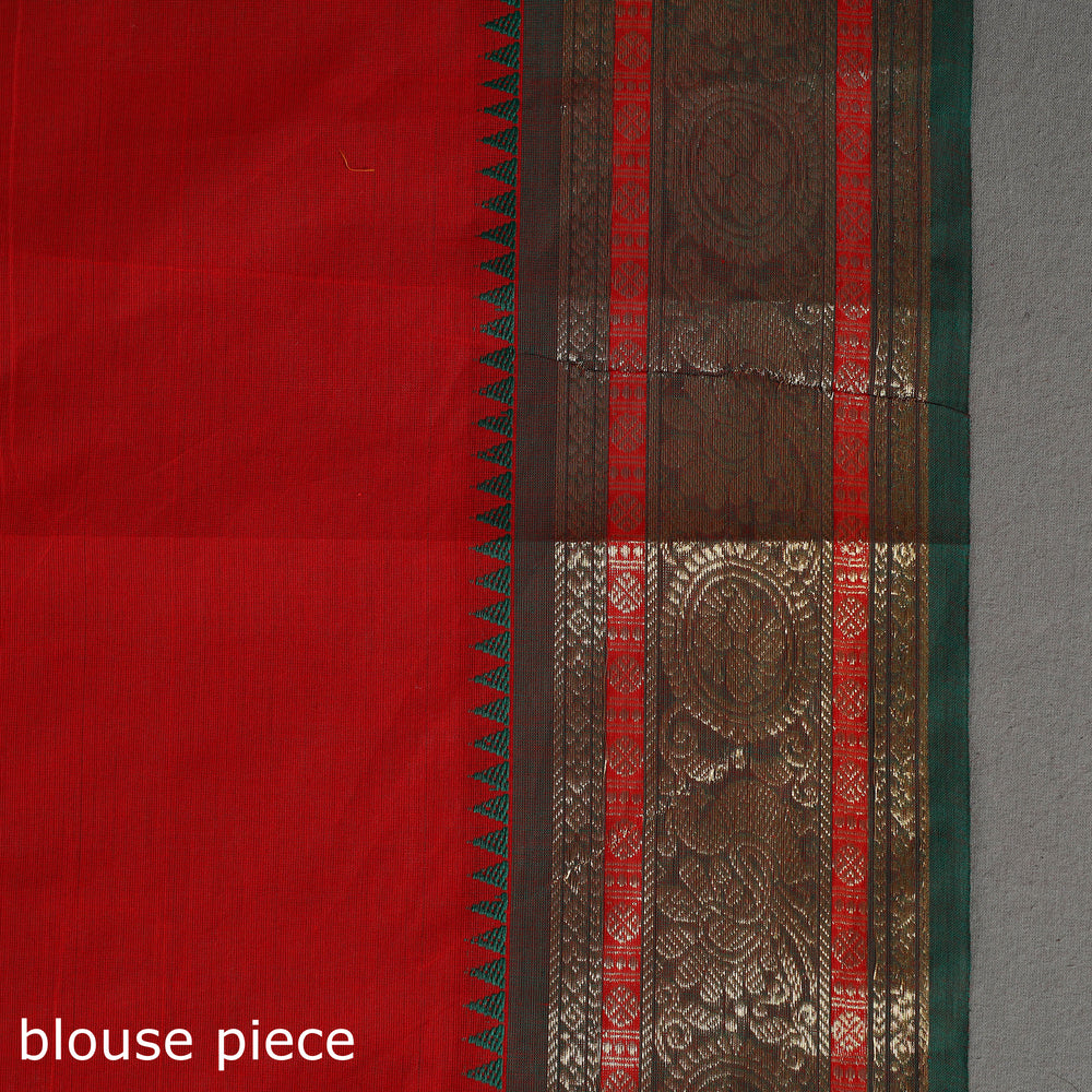 Red - Kanchipuram Cotton Saree with Buti & Thread Border 48