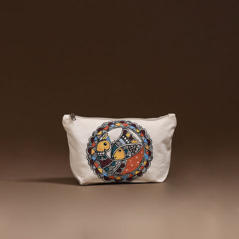 Beige - Madhubani Handpainted Utility Pouch 07