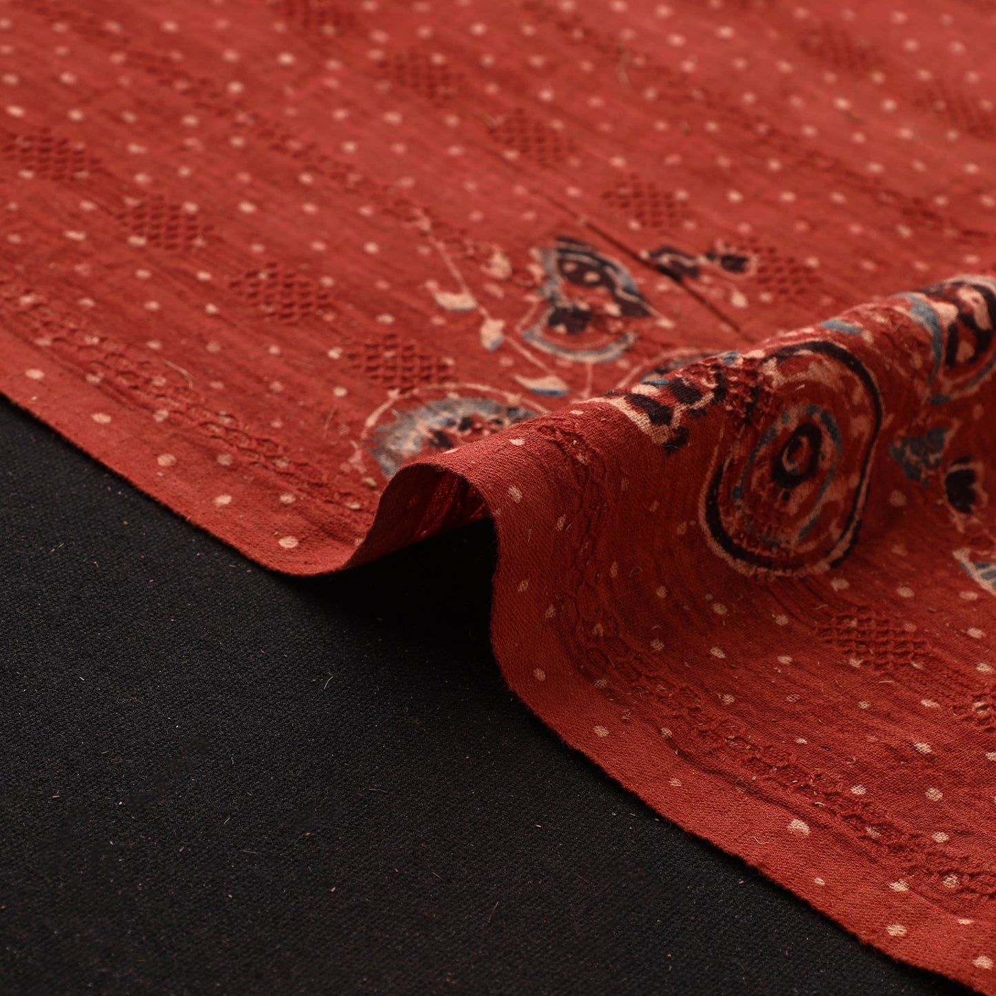 Hakoba Hand Block Ajrakh Print Natural Dyed Cotton Fabric 109