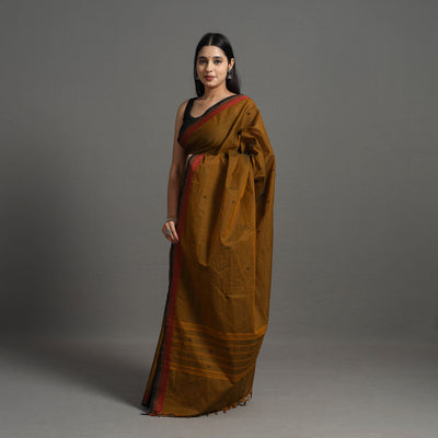 Brown - Kanchipuram Cotton Saree with Buti & Thread Border 50