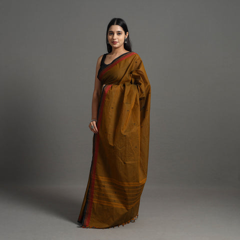 Brown - Kanchipuram Cotton Saree with Buti & Thread Border 50