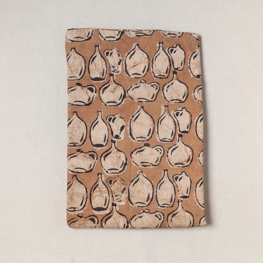 Brown - Bindaas Art Block Printed Cotton Precut Fabric (1 meter)