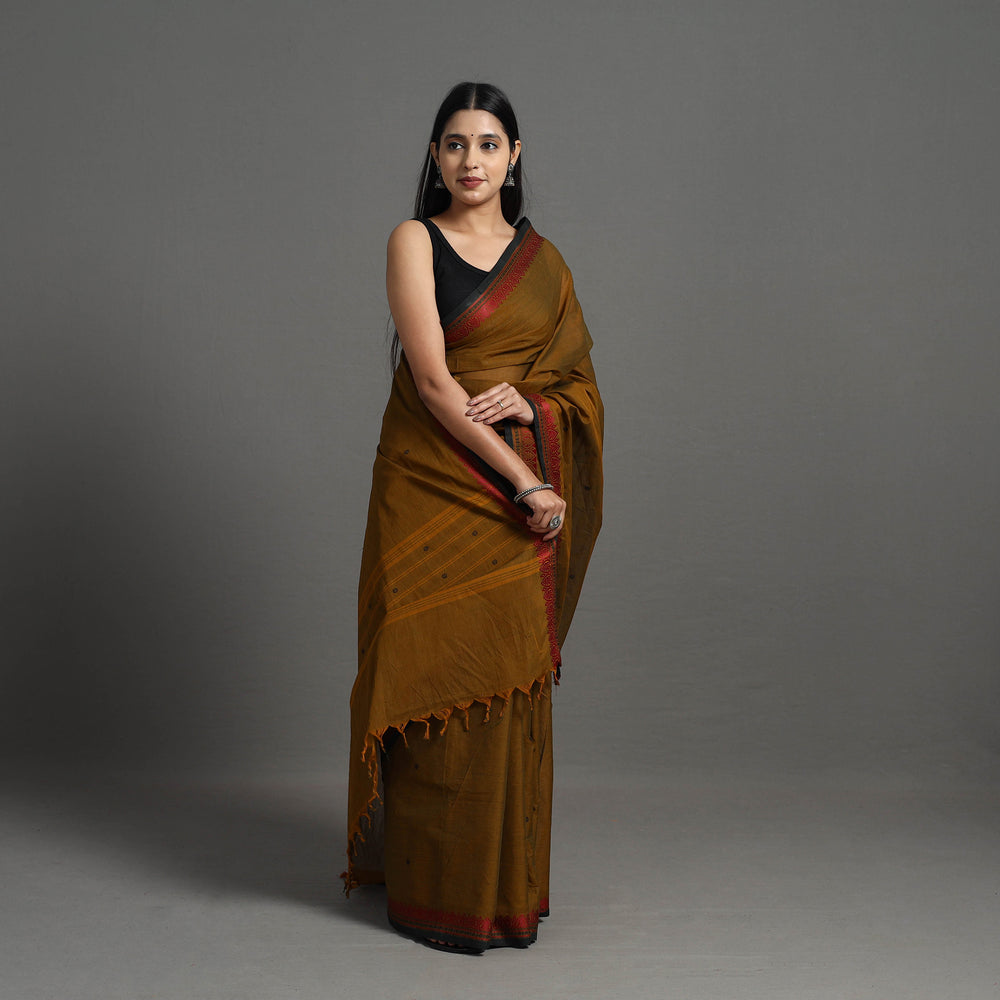 Brown - Kanchipuram Cotton Saree with Buti & Thread Border 50