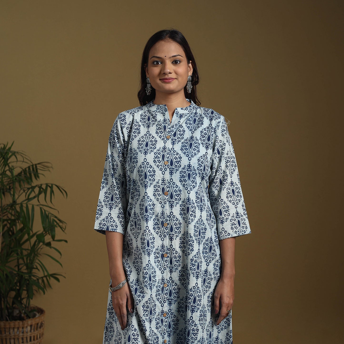 Blue - Natural Dyed Indigo Block Print Cotton A-Line Bagru Kurta 04