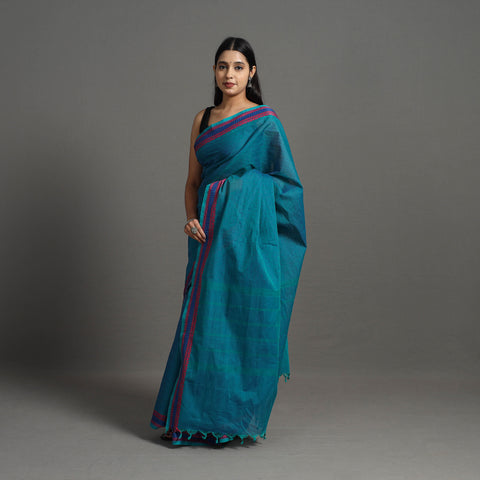 Blue - Kanchipuram Cotton Saree with Zig Zag Stripes 52