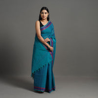 Blue - Kanchipuram Cotton Saree with Zig Zag Stripes 52