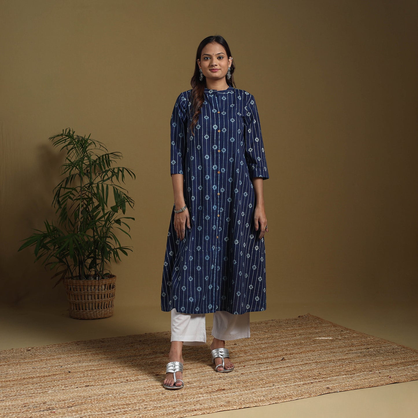 Blue - natural dyed indigo cotton a-line bagru kurta 02