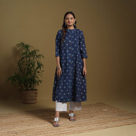Blue - natural dyed indigo cotton a-line bagru kurta 02