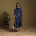 Blue - natural dyed indigo cotton a-line bagru kurta 02