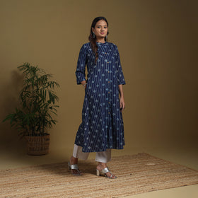 Blue - natural dyed indigo cotton a-line bagru kurta 02