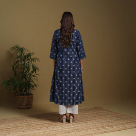 Blue - natural dyed indigo cotton a-line bagru kurta 02