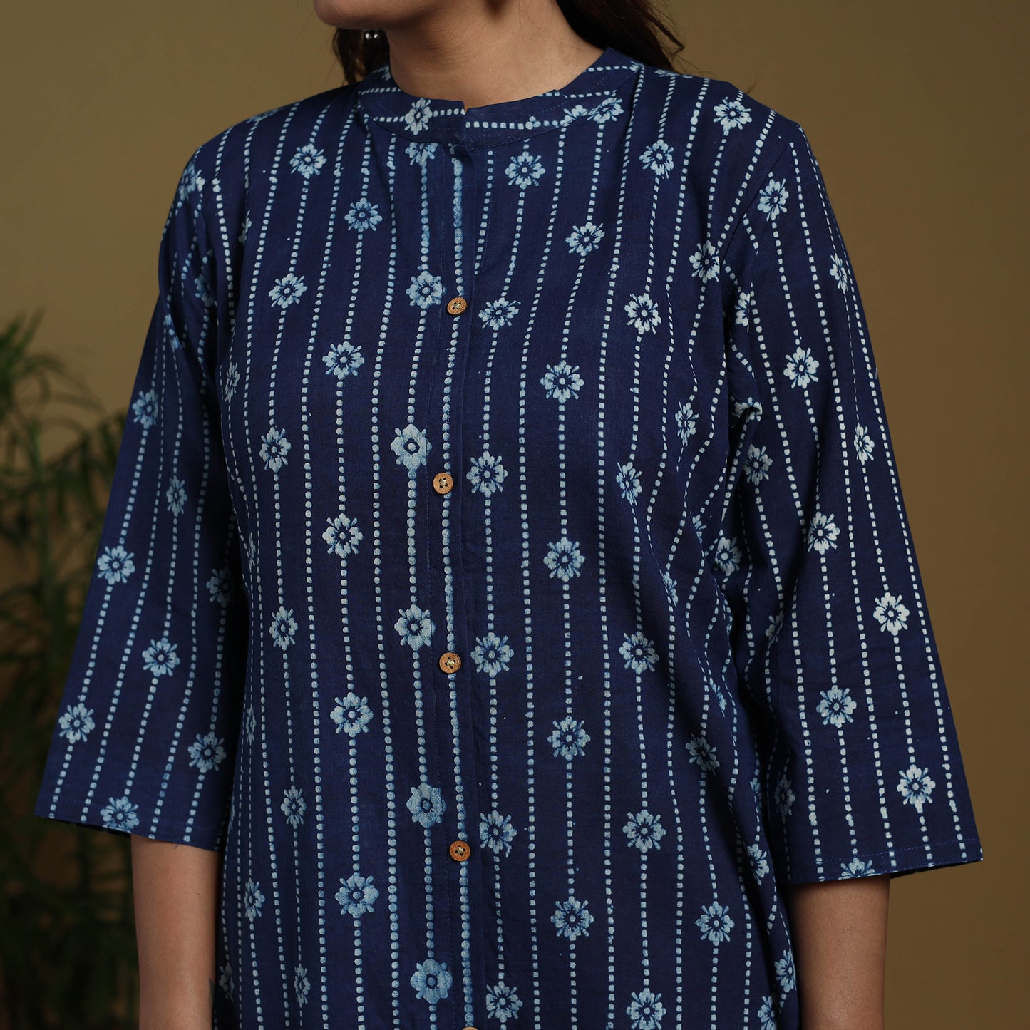 Blue - natural dyed indigo cotton a-line bagru kurta 02