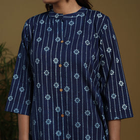 Blue - natural dyed indigo cotton a-line bagru kurta 02