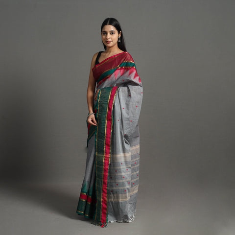 Grey - Kanchipuram Cotton Saree with Buti & Thread Border 26