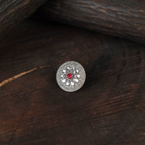 White - antique silver finish oxidised stone work ring 102