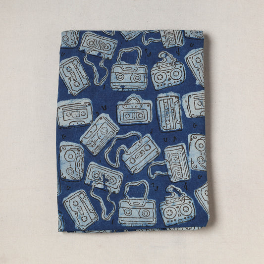 Blue - Bindaas Art Block Printed Cotton Precut Fabric (2 meter)