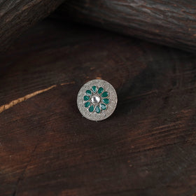 Green - antique silver finish oxidised stone work ring 105