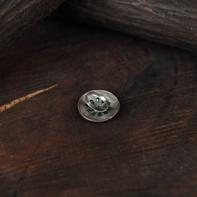 Green - antique silver finish oxidised stone work ring 105