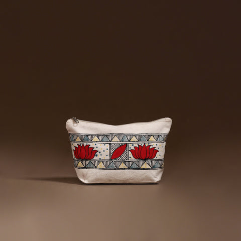 Beige - Madhubani Handpainted Utility Pouch 17