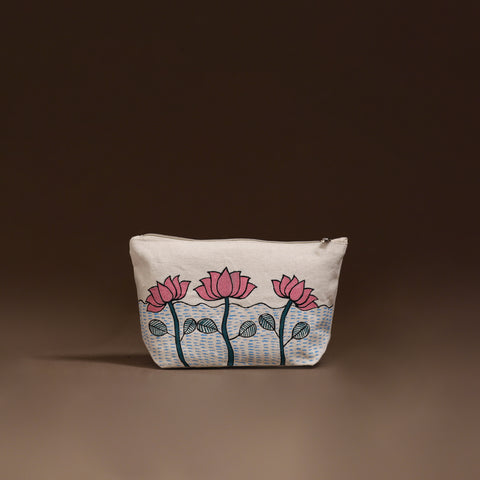 Beige - Madhubani Handpainted Utility Pouch 18