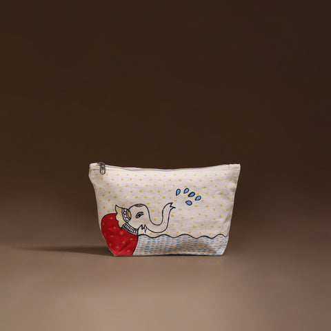 Beige - Madhubani Handpainted Utility Pouch 19