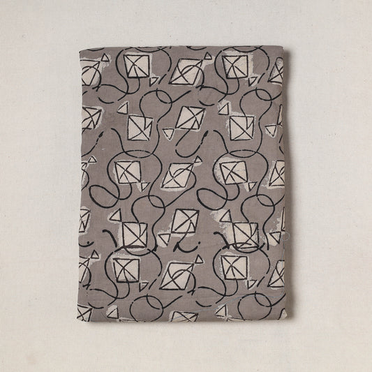 Grey - Bindaas Art Block Printed Cotton Precut Fabric (2.1 meter)