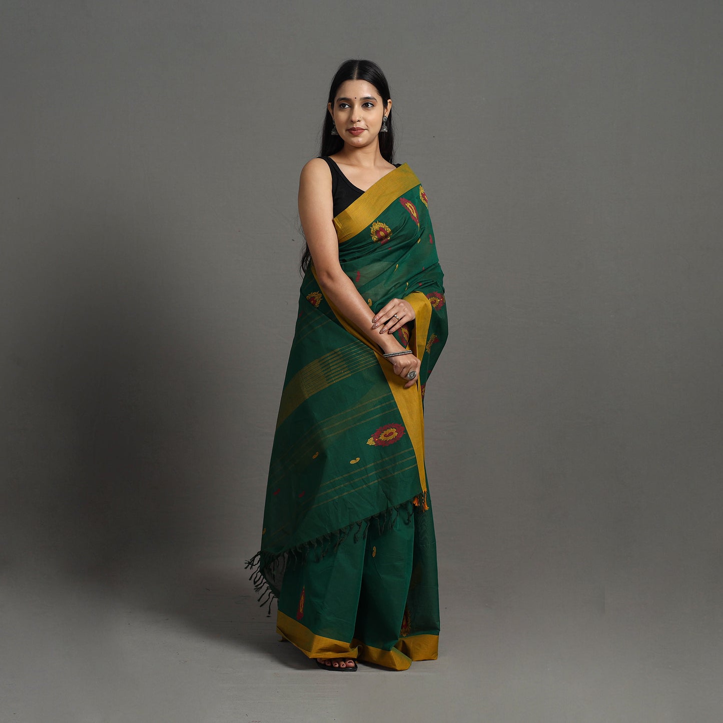 Green - Kanchipuram Cotton Saree with Buta 57