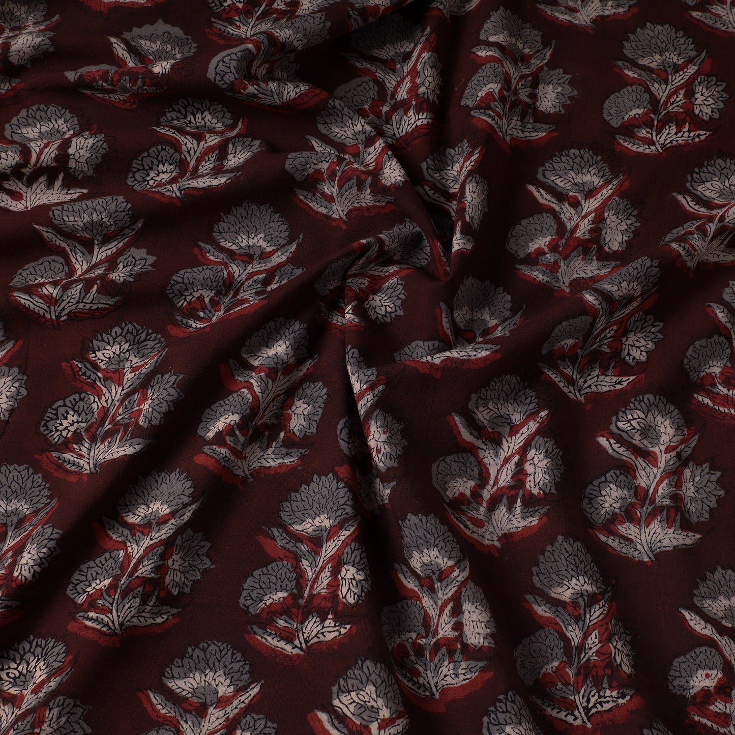 Maroon - Bagru Dabu Block Printed Cotton Fabric
