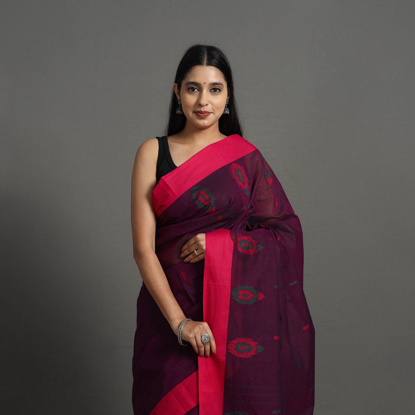 Purple - Kanchipuram Cotton Saree with Buta 60