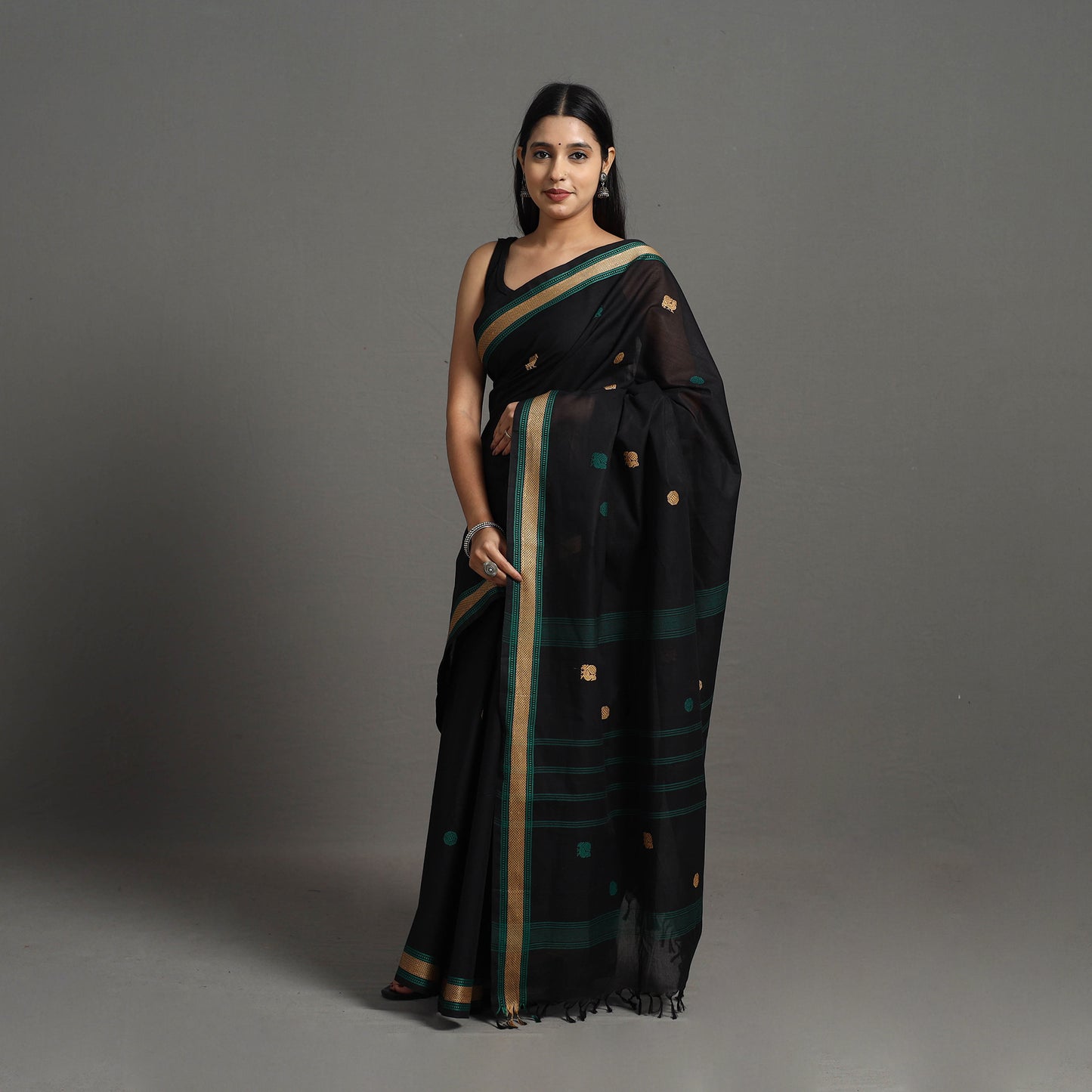 Black - Kanchipuram Cotton Saree with Buta 62