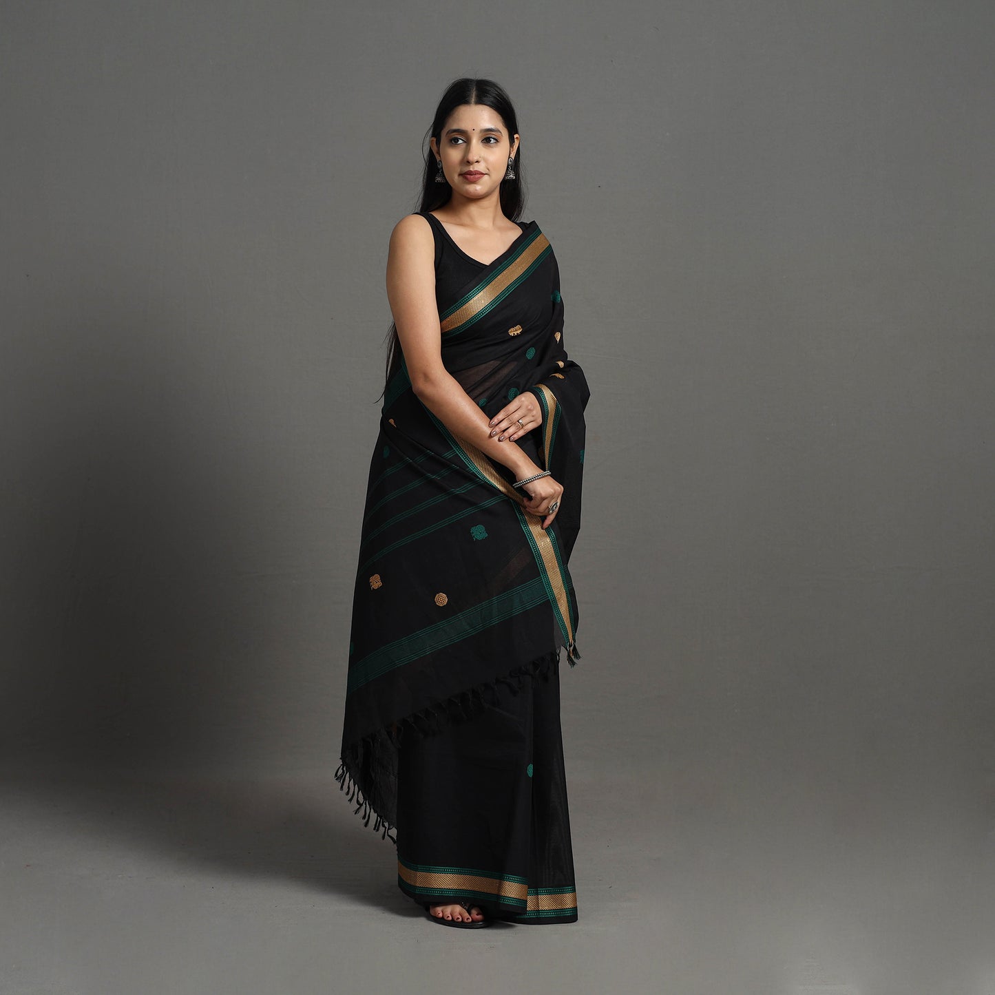 Black - Kanchipuram Cotton Saree with Buta 62