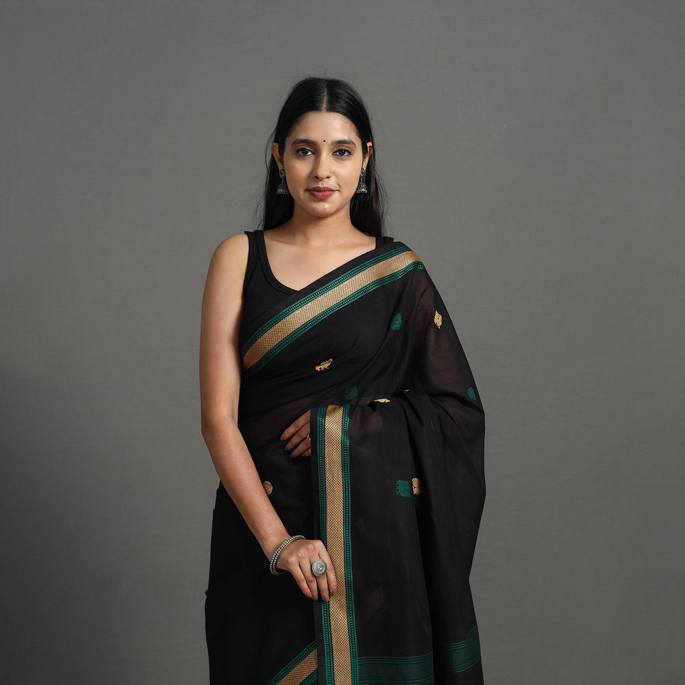 Black - Kanchipuram Cotton Saree with Buta 62