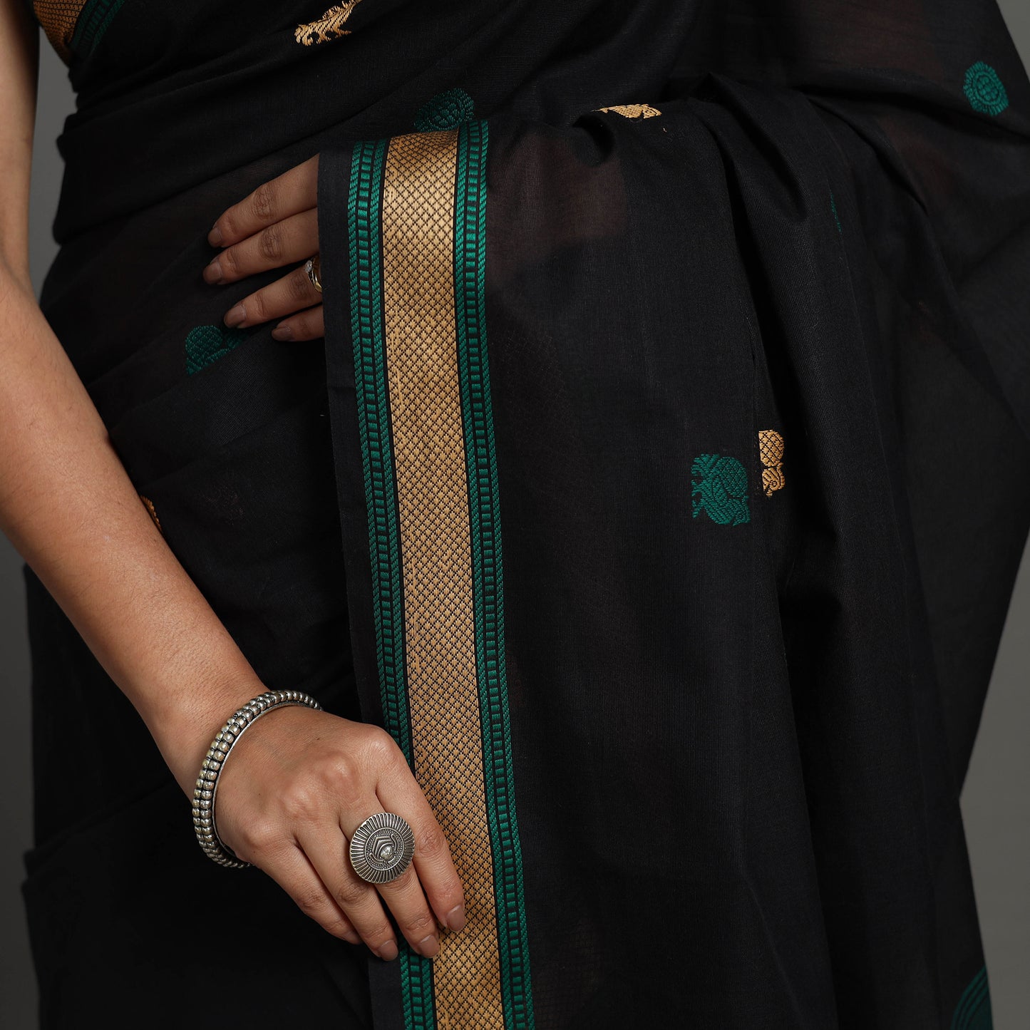 Black - Kanchipuram Cotton Saree with Buta 62