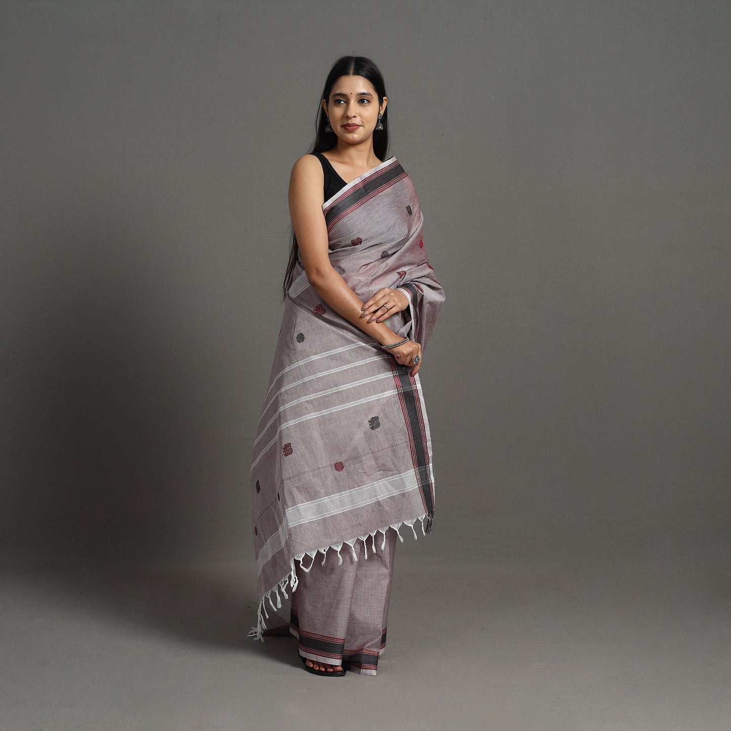 Grey - Kanchipuram Cotton Saree with Buta 65