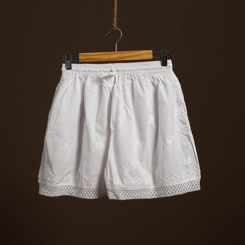 Buy White Cotton Hand Embroidery Chikankari Short